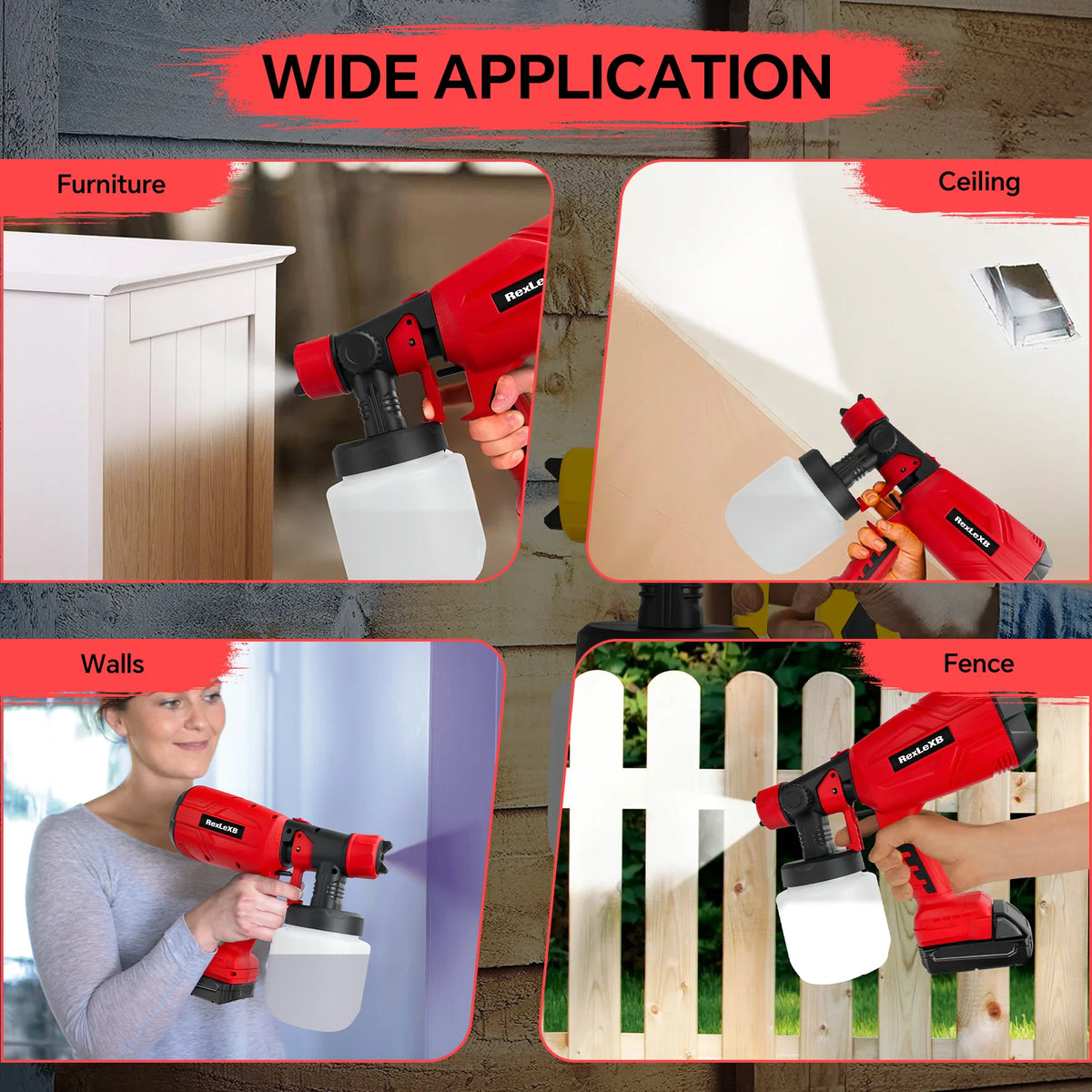 800ML Electric Spray Gun Cordless Paint Sprayer Auto Furniture Cabinets House Painting Easy to Clean for Milwaukee 18V Battery