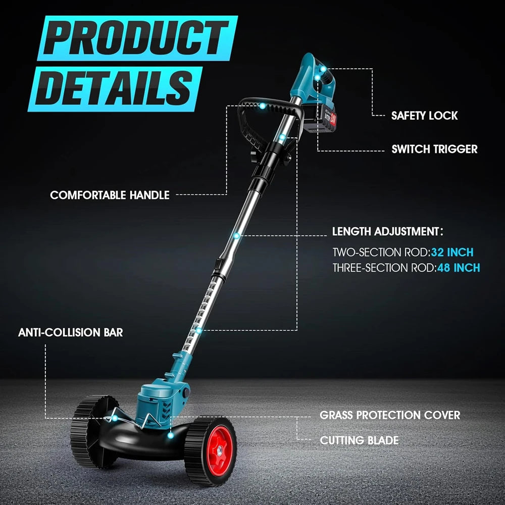 1850W Electric Lawn Mower Length Adjustable Handheld Cutter Cordless Garden Grass Cutting Trimmer For Makita 18V Battery