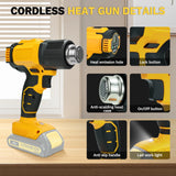 Cordless Heat Gun 300W 60℃-540℃ Fast Heating Soldering Hot Air Gun Handheld Electric Heat Gun for Dewalt 20V Battery Pin
