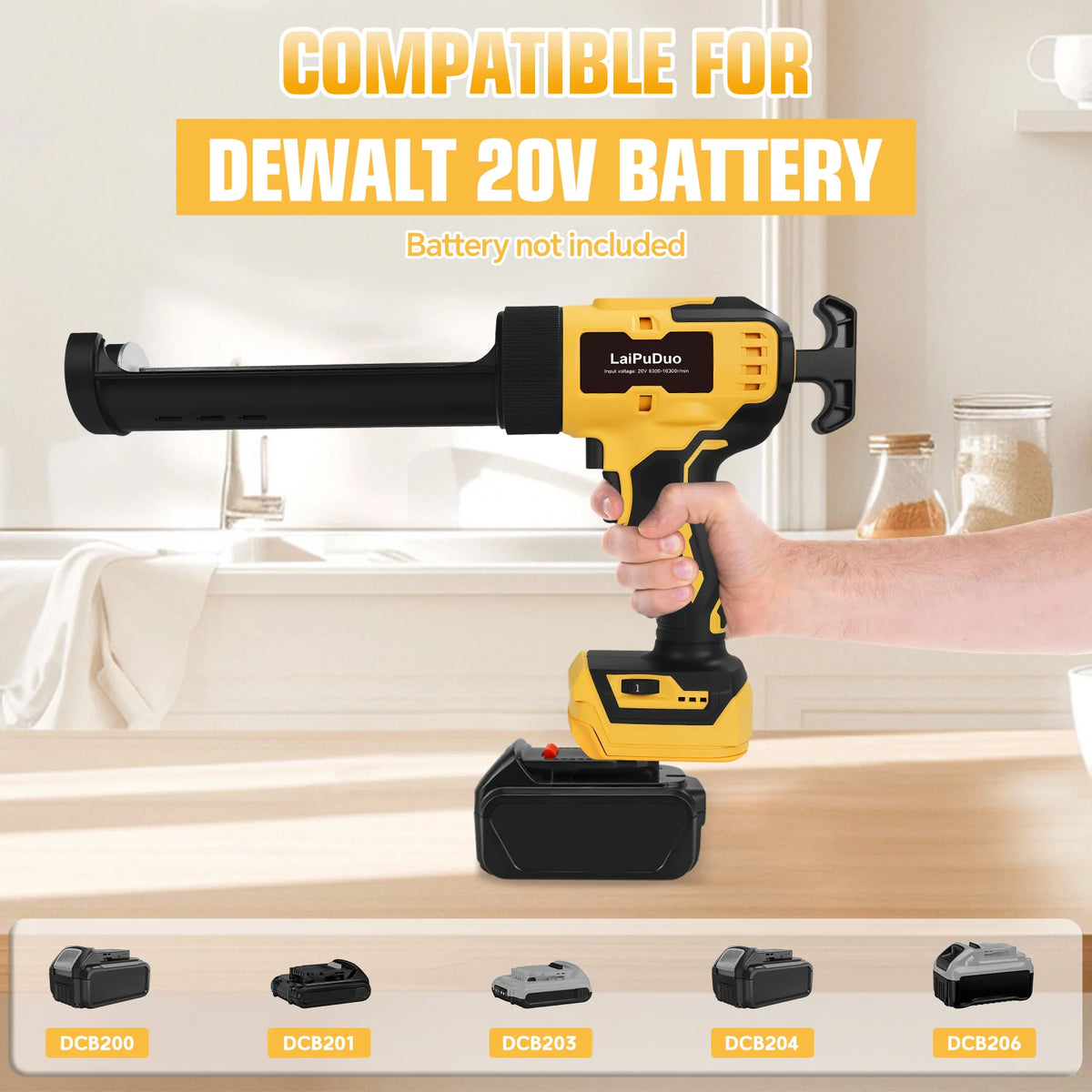 Electric Caulking Gun Glass Glue Gun 6 Speeds 10oz Cordless Silicone Gun Filling Sealing Caulking Tools for Dewalt 20V Battery