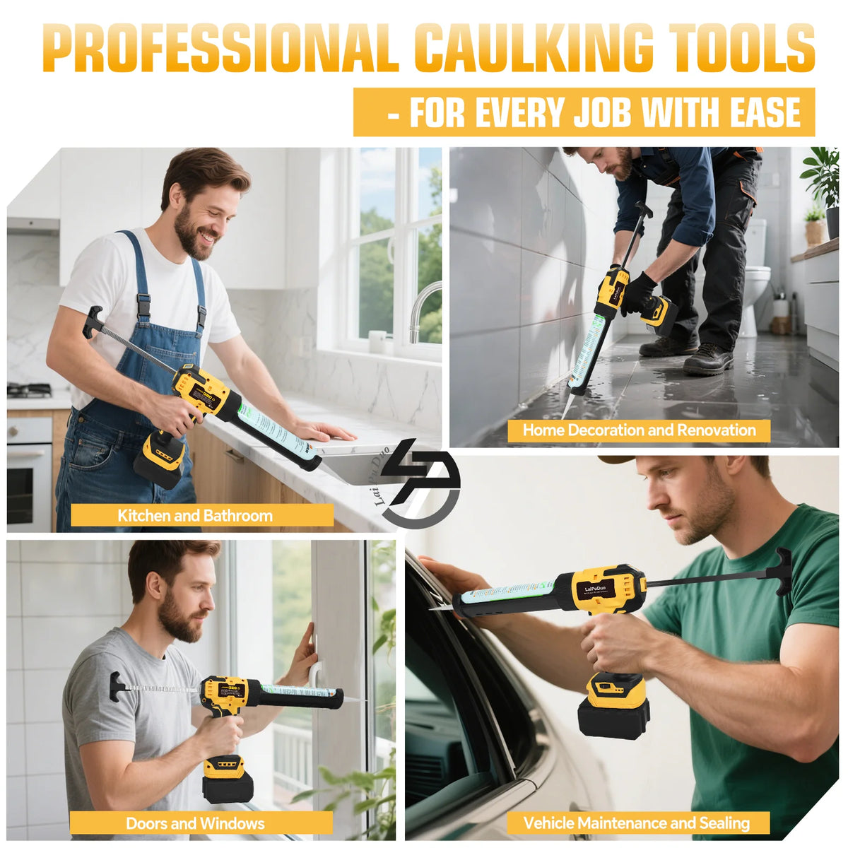 Electric Caulking Gun Glass Glue Gun 6 Speeds 10oz Cordless Silicone Gun Filling Sealing Caulking Tools for Dewalt 20V Battery