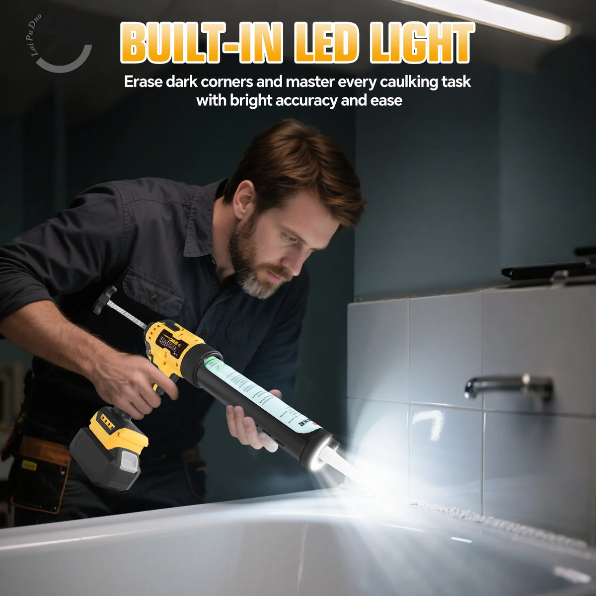 Electric Caulking Gun Glass Glue Gun 6 Speeds 10oz Cordless Silicone Gun Filling Sealing Caulking Tools for Dewalt 20V Battery