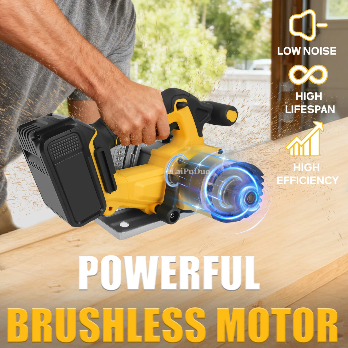 6.5Inch Brushless Electric Circular Saw 1000W Handheld Power Wood Saw Cordless Woodworking Cutting For Dewalt 20V Battery Pin