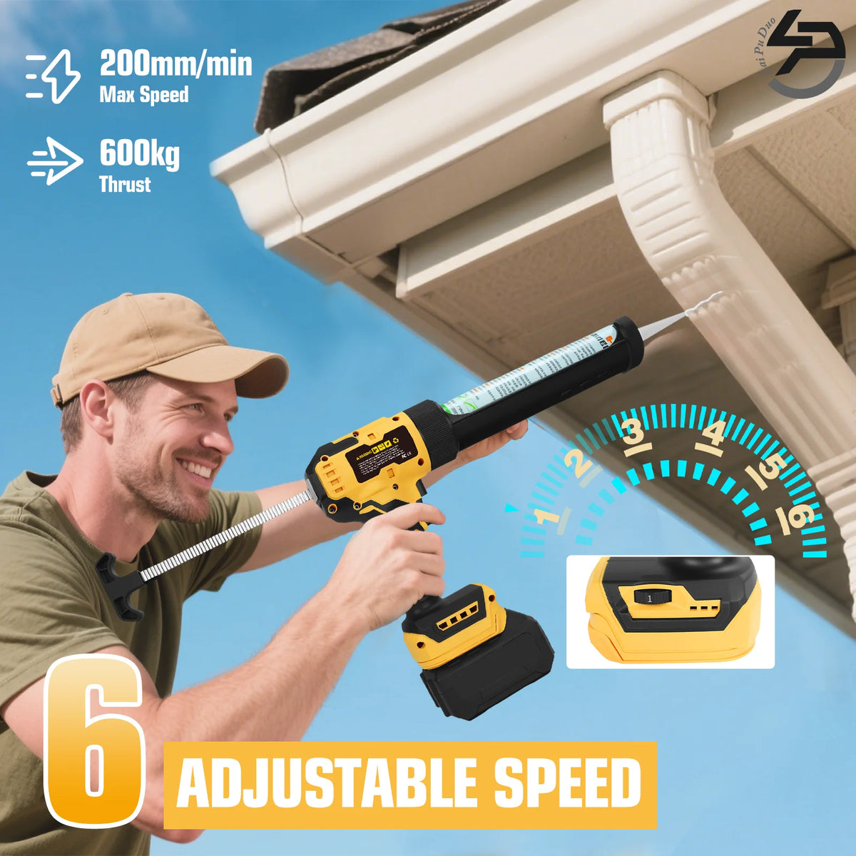 Electric Caulking Gun Glass Glue Gun 6 Speeds 10oz Cordless Silicone Gun Filling Sealing Caulking Tools for Dewalt 20V Battery