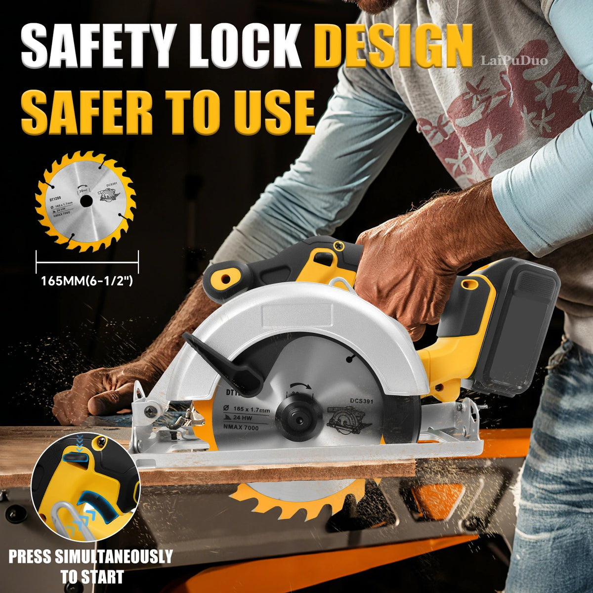 6.5Inch Brushless Electric Circular Saw 1000W Handheld Power Wood Saw Cordless Woodworking Cutting For Dewalt 20V Battery Pin
