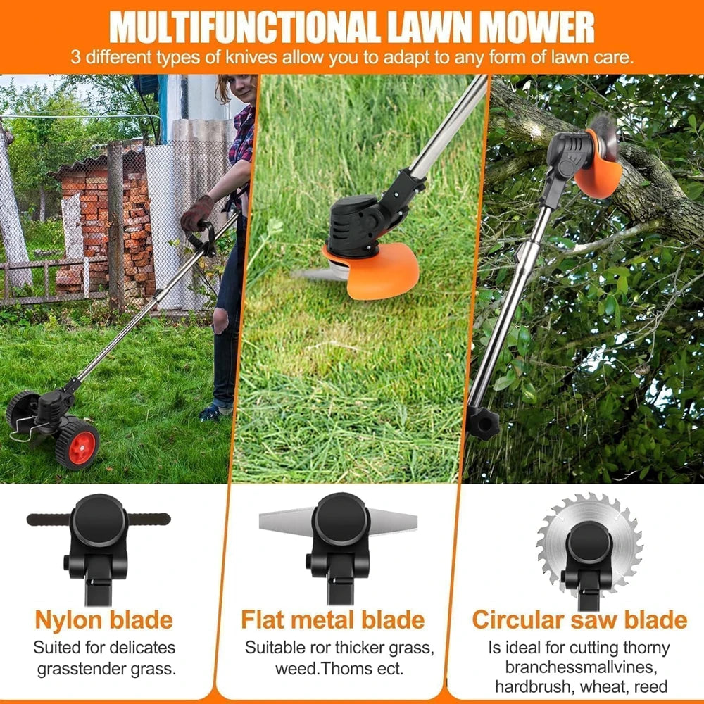 1850W Electric Lawn Mower Length Adjustable Handheld Cutter Cordless Garden Grass Cutting Trimmer For Makita 18V Battery