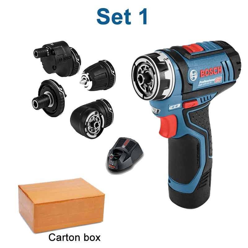 Bosch Professional 12V GSR 12V-15 FC Cordless Drill Electric Drill Wireless Power Driver with 4 FlexiClick Adapters Power tool