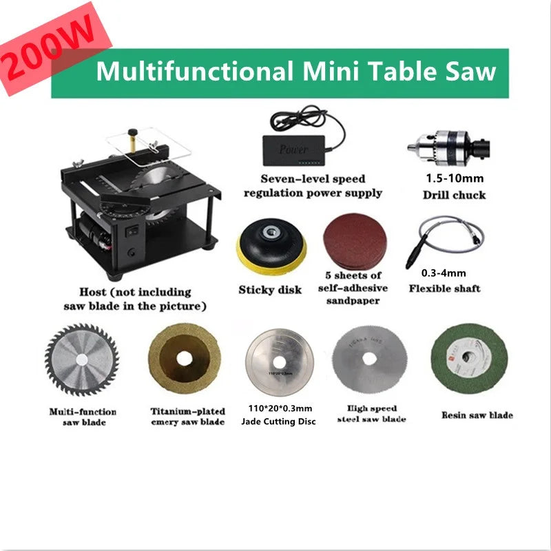 12-24V 200W Table Saw Mini Desktop Electric Saw Cutter Speed Angle Adjustable Cutter for Wood Plastic Acrylic