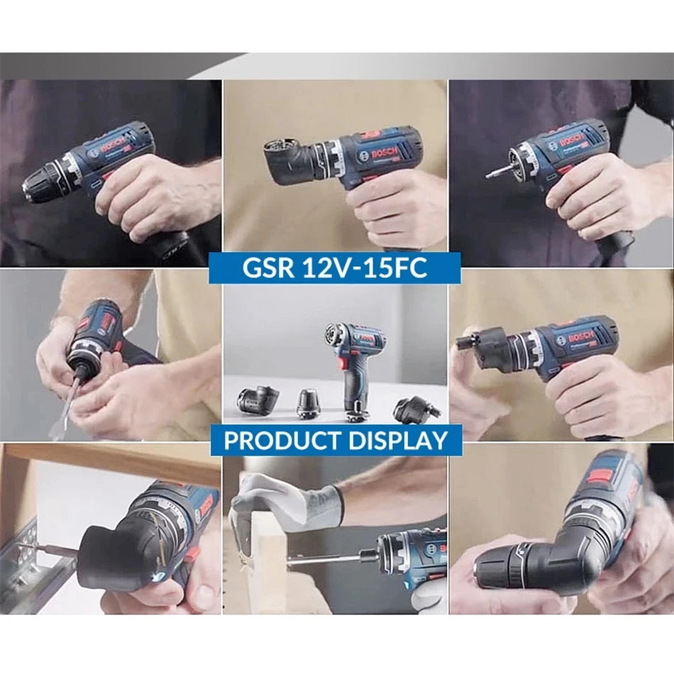 Bosch Professional 12V GSR 12V-15 FC Cordless Drill Electric Drill Wireless Power Driver with 4 FlexiClick Adapters Power tool