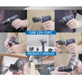 Bosch Professional 12V GSR 12V-15 FC Cordless Drill Electric Drill Wireless Power Driver with 4 FlexiClick Adapters Power tool