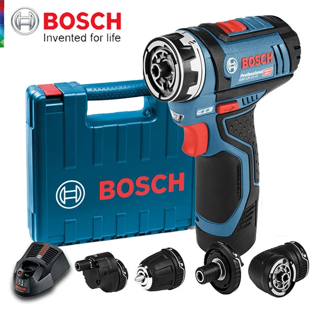 Bosch Professional 12V GSR 12V-15 FC Cordless Drill Electric Drill Wireless Power Driver with 4 FlexiClick Adapters Power tool