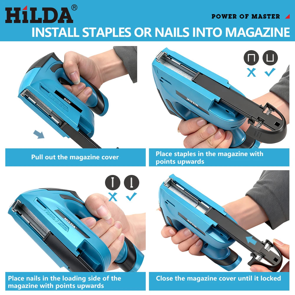HILDA Electric Nail Gun Portable Furniture Pneumatic Gun Nail Gun DIY Tools 2 in1 Air Nail Gun with 2000pcs Staples LED Light