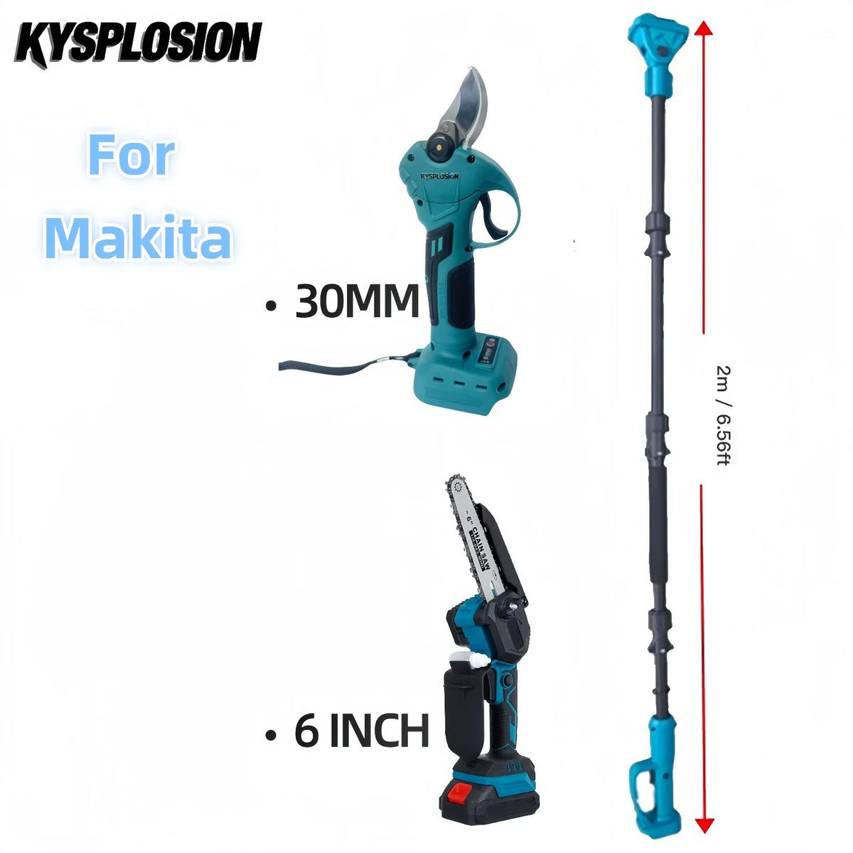 Multi-Function Cordless Brushless Electric Pruning Tool Kit 2M Telescopic Pole with 30mm Shear chainsaw For Makita 18V battery