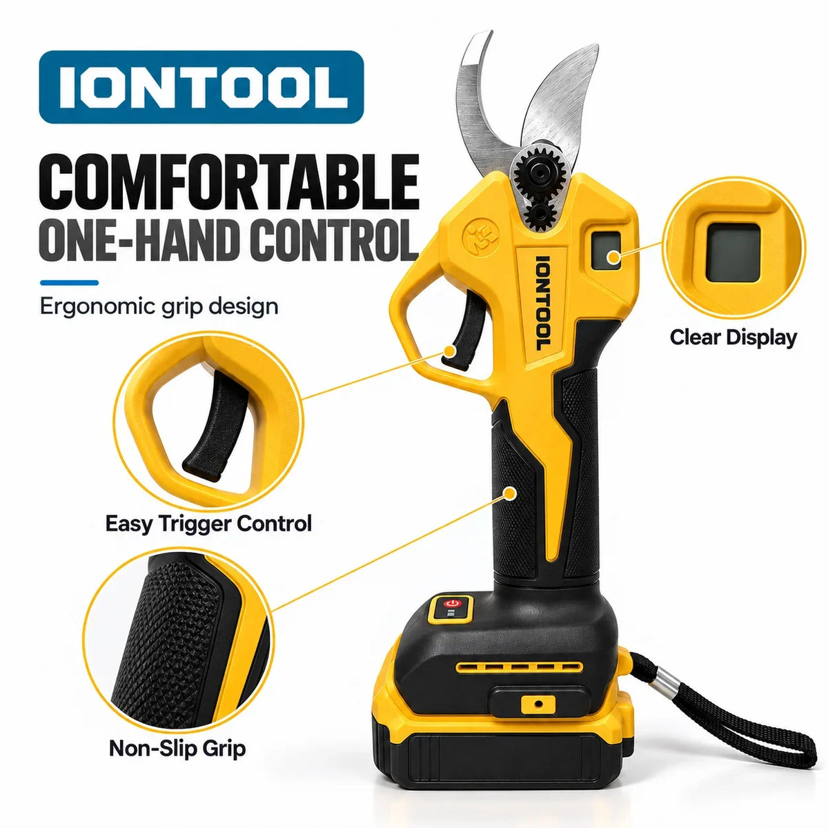 IONTOOL Yellow Cordless Electric Pruning Shears 3.0CM For Bonsai Trimming and Shrub Shaping and Rose Bush Pruning and Yard Care