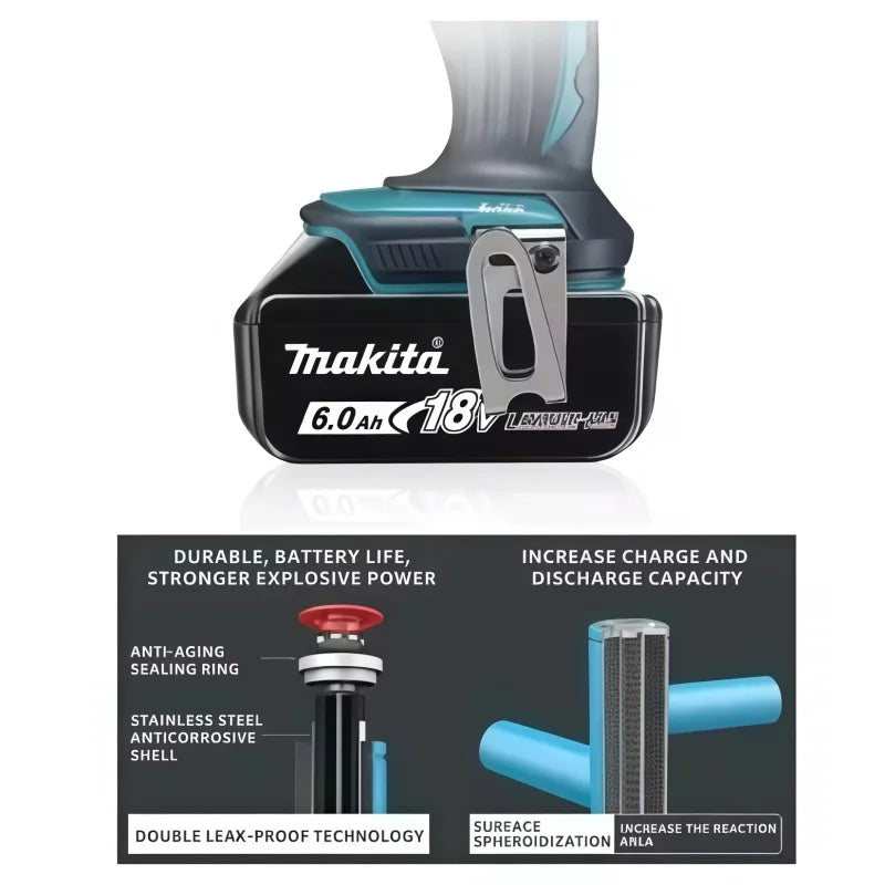 6Ah 100% Original Makita 18V Battery BL1860B Rechargeable Lithium-Ion Battery for Makita 18V Power Tools Replace the Battery.