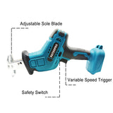 Cordless Reciprocating Saw 18V Adjustable Speed Electric Saw Wood Metal Pipe Cutting Fit Makita 18V Battery (Without Battery)