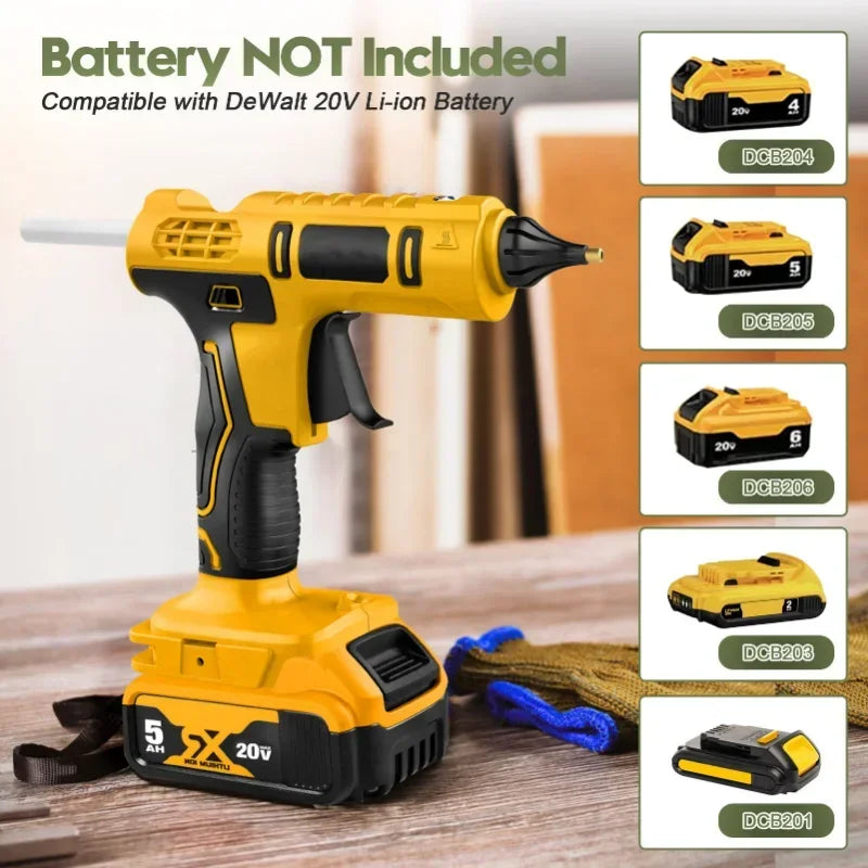 Cordless Electric Handheld Hot Glue Gun Repair Hot Melt Welding Hot Air Gun Anti-scald Nozzle with 10 Sticks for Dewalt Battery