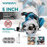 YOFIDRA 5Inch 10800RPM Brushless Electric Circular Saw Cordless 45° Adjustable Cutting Saw Power Tool For Makita 18V Battery Pin