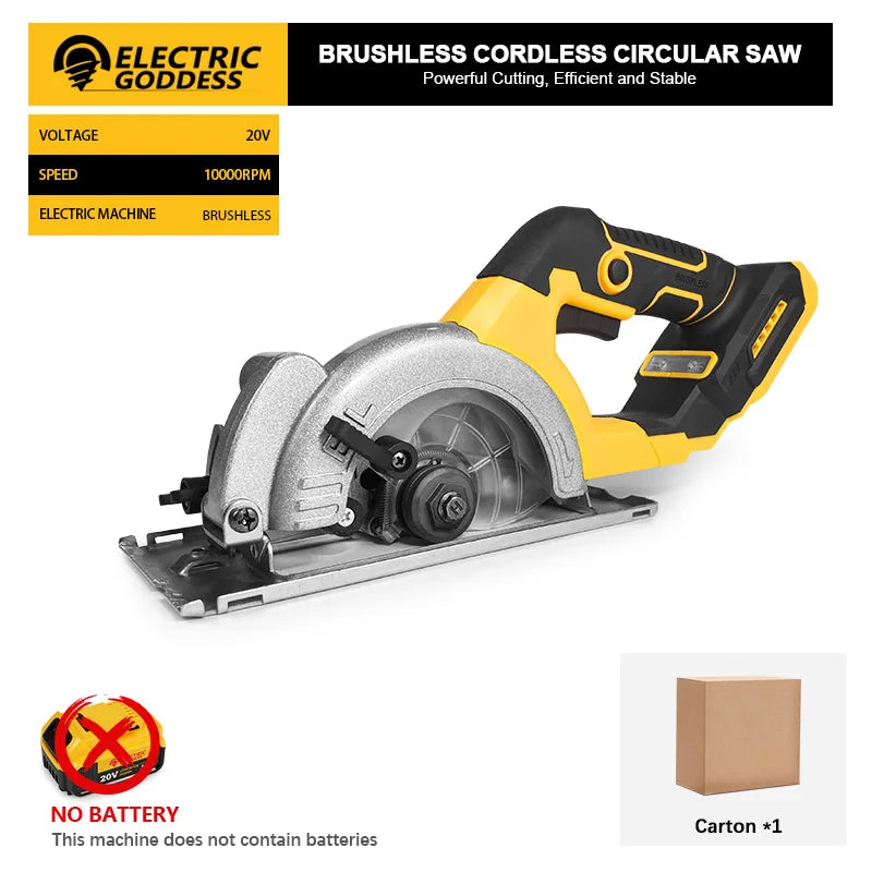 Electric Goddess 5in Brushless Electric Circular Saw ﻿1000W Handheld Woodwork Saw Power Tool ﻿﻿For Dewalt 20V Battery Pin