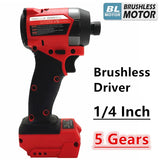 5 Gears Cordless Driver Brushless Electric Drill 1/4 Inch Hex High Torque Impact Drill Repair For Milwaukee 18V Battery