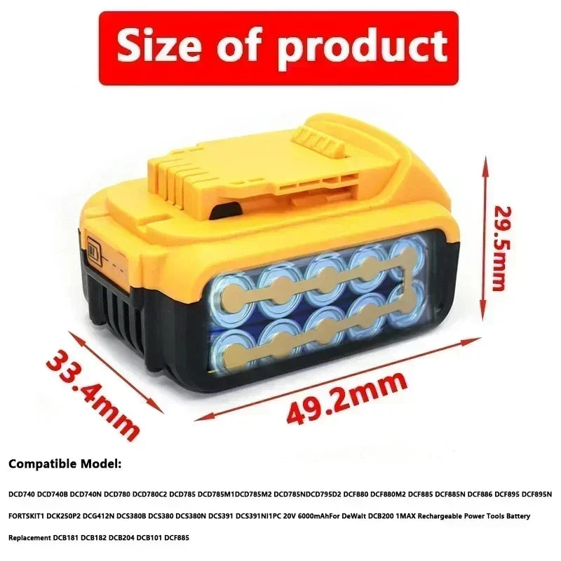 For DeWalt 18V/20V Lithium Ion Batteries 6000mAh 20V DCB203 Li-ion Battery Replacement DCB206 DCB205 DCB204 DCB200 Power Tools