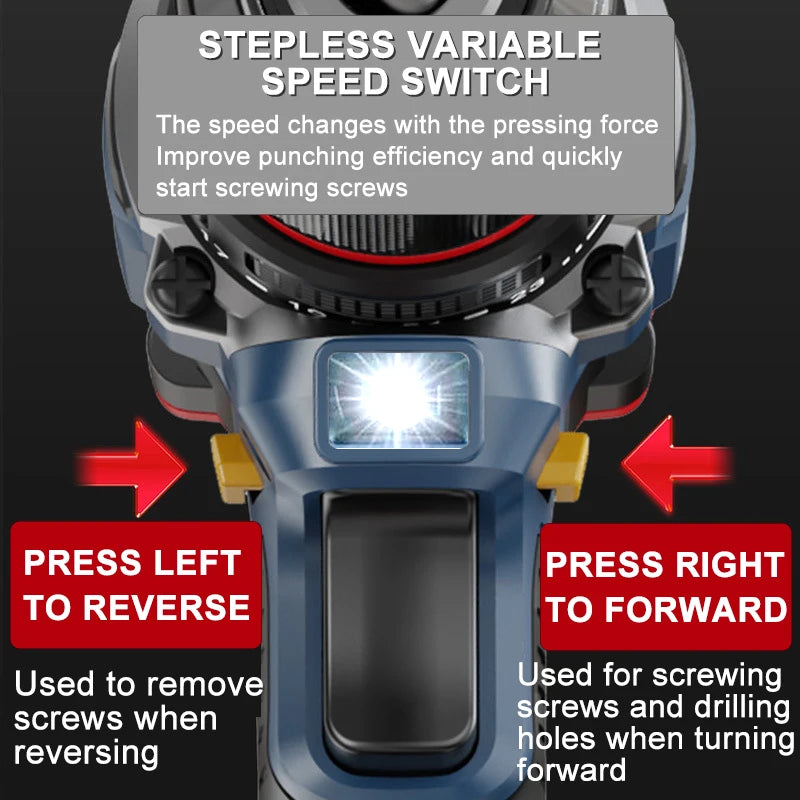WIDEEP 16V 70N.m Brushless Cordless Drill Self-locking Chuck Electric Screwdriver 20+1 Torque Settings 2-Speeds Power Tools