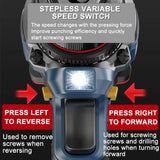 WIDEEP 16V 70N.m Brushless Cordless Drill Self-locking Chuck Electric Screwdriver 20+1 Torque Settings 2-Speeds Power Tools