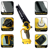 Electric Goddess 8in 6m/s Brushless Electric Chain Saw 600W Cordless Woodwork Cutting Garden Saw For 20V Dewalt Battery ﻿Pin ﻿ ﻿