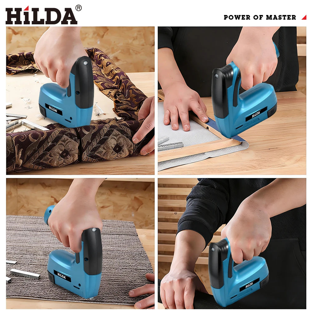 HILDA Electric Nail Gun Portable Furniture Pneumatic Gun Nail Gun DIY Tools 2 in1 Air Nail Gun with 2000pcs Staples LED Light