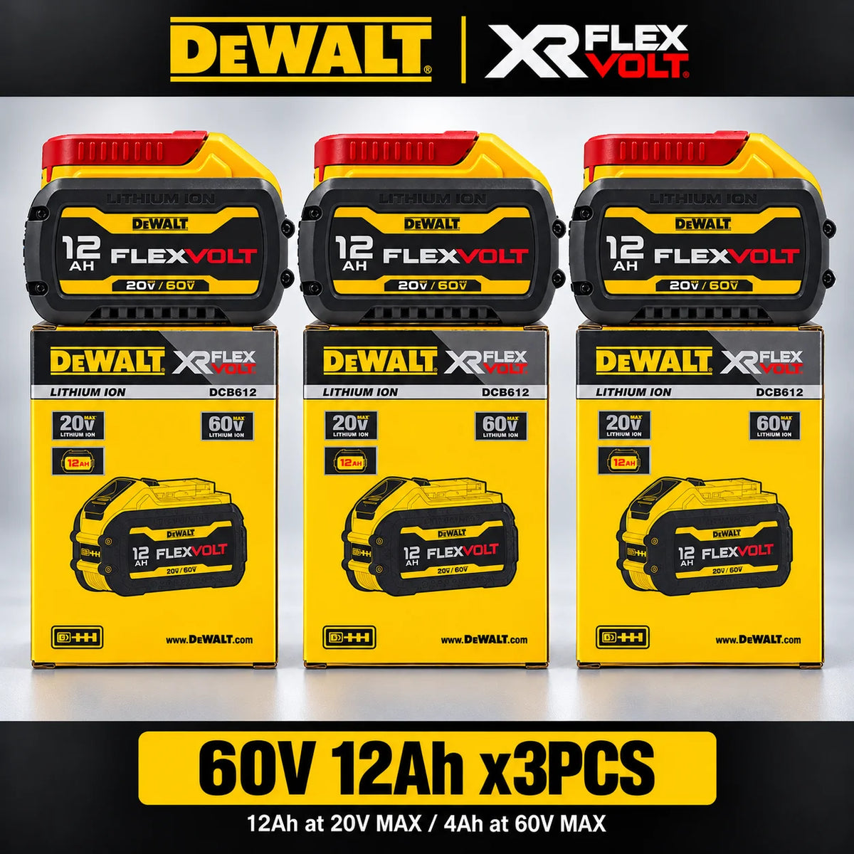 Original DEWALT FLEXVOLT DCB612 12Ah High Capacity Battery For 20V / 60V MAX Cordless Drills Circular Saws and Grinders