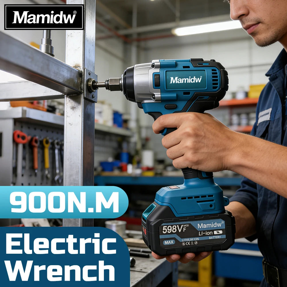 Mamidw 900N.M cordless impact wrench, electric wrench screwdriver, high torque car repair power tools, For Makita 18v Battery