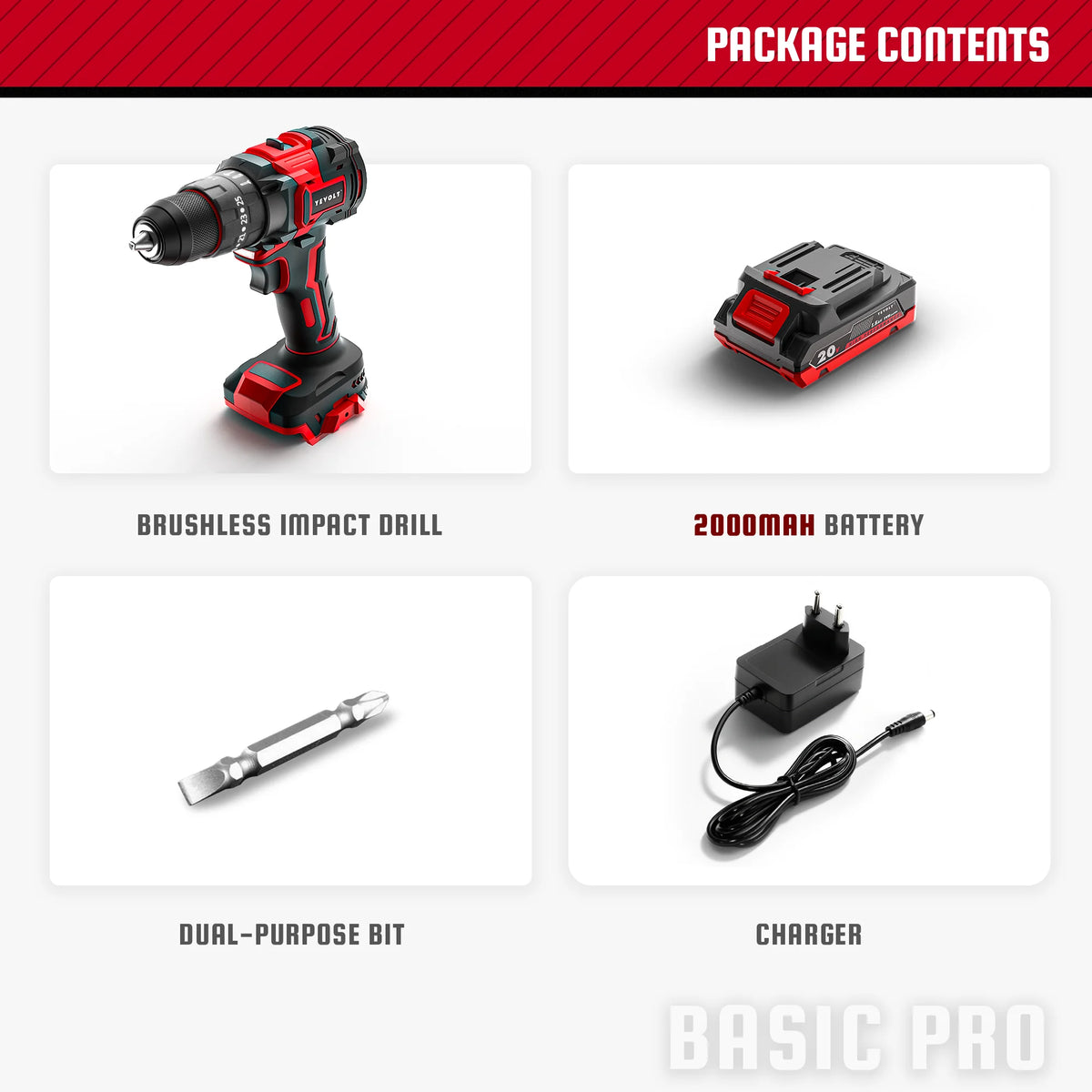 YEVOLT YVGCB20JY Series 20V Brushless Electric Drill Li-ion Compact Cordless Driver High Speed Handheld Screwdriver Power Tools