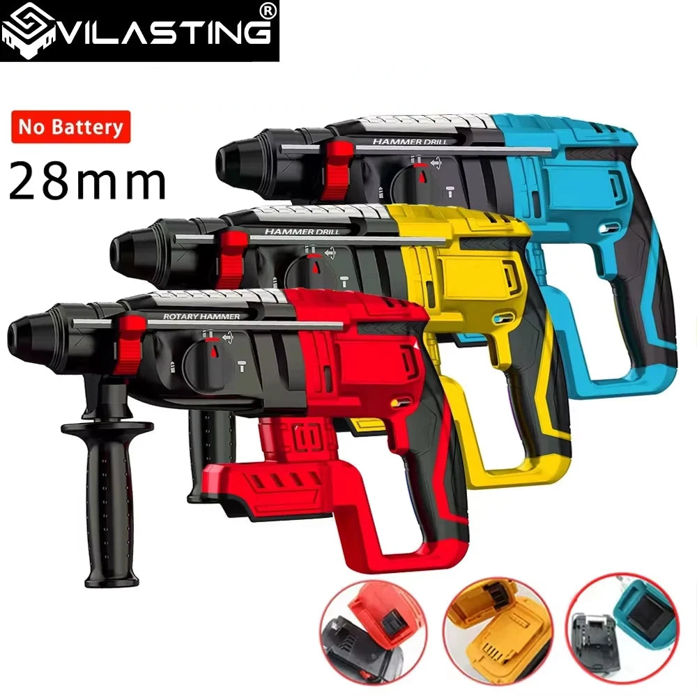Brushless 28MM Electric Hammer Drill Multifunctional Rotary Cordless Rechargeable PowerTool For Makita/Dewalt/Milwaukee 20V Pin