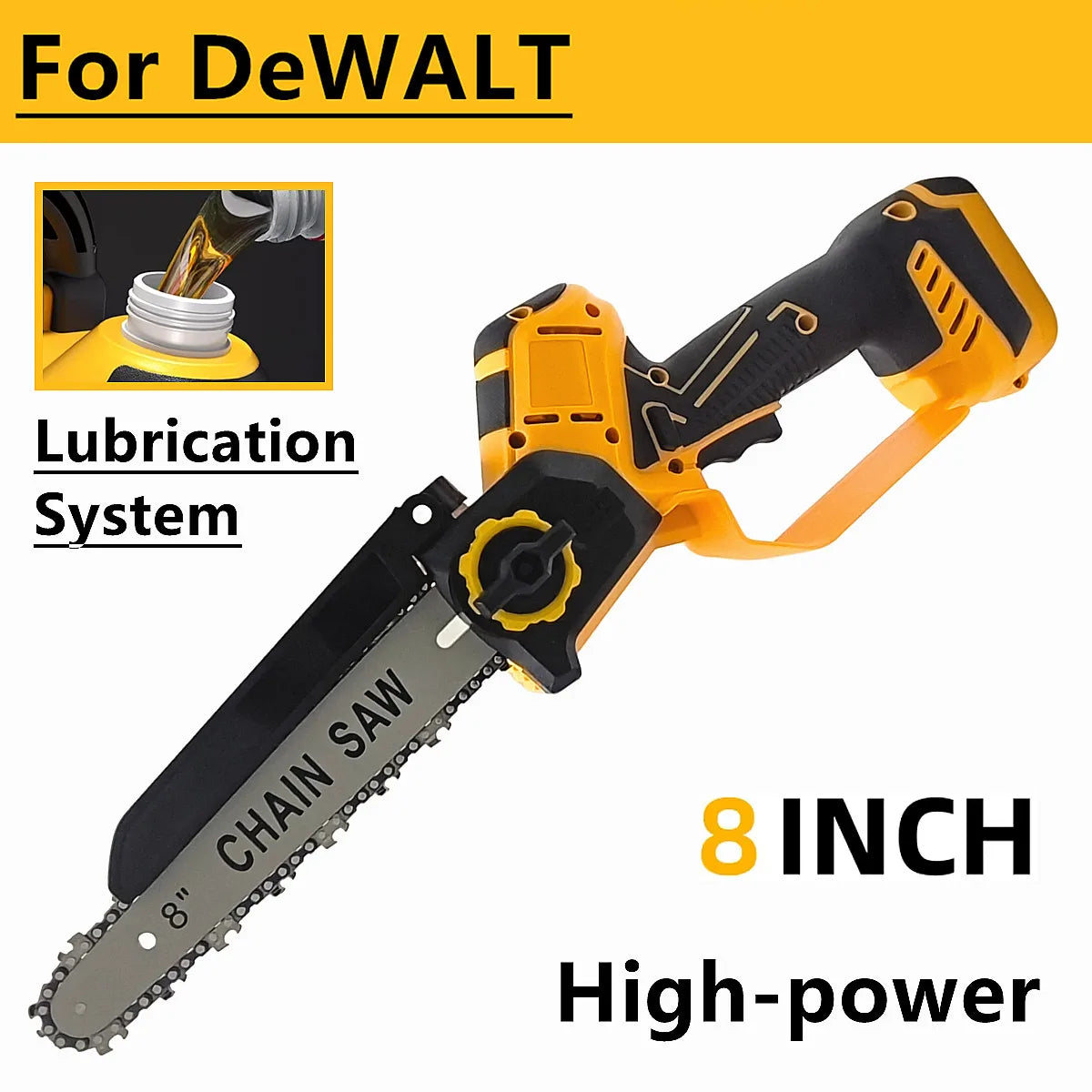 Brushless Chain Saw 8 Inch 3000W Lubrication System Safety Hand Guard Electric Chainsaw Power Tools For DeWALT 20V Battery