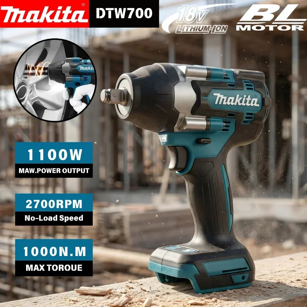 Makita DTW700 18V Brushless Cordless Impact Wrench 1000N·m 1/2 Inch Drive for Truck Tire Removal Suspension Bolt Fastening Home