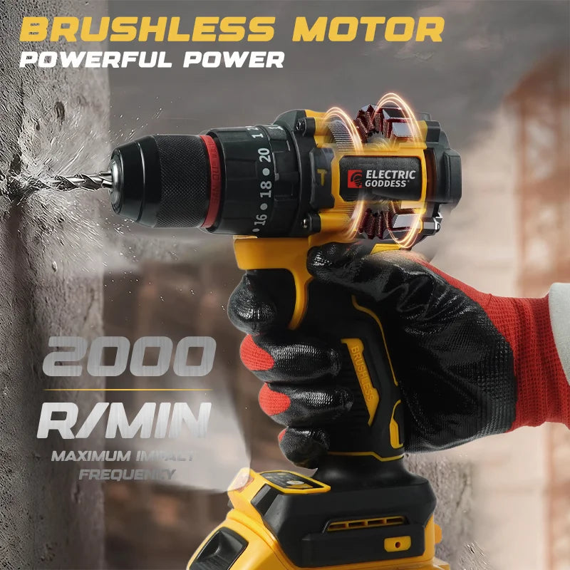 Brushless Compact Electric Screwdriver Lithium-ion Hand Drill Impact Drill Power Tool for Dewalt 20v Battery Pin