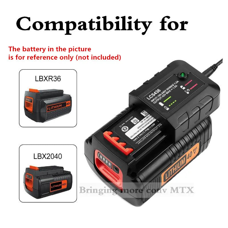 1A Li-ion Batteries Charger For Black&Decker 36V/40V LBXR36 LBXR2036 LBX2040 Cordless Power Tool LSW36 LST136 Battery Charging