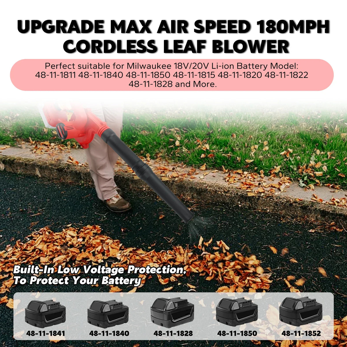 Brushless Leaf Blower for Milwaukee 18V Battery Cordless Jobsite Air Blower 6-Speed Up to 180MPH Vacuum Cleaner (No Battery)