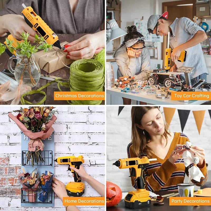 Cordless Electric Handheld Hot Glue Gun Repair Hot Melt Welding Hot Air Gun Anti-scald Nozzle with 10 Sticks for Dewalt Battery