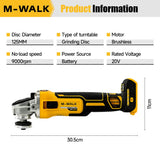 M-WALK 125mm Brushless Electric Angle Grinder Polishing Cutting Machine Cordless Angle Grinder Tools For Dewalt 18/20v Battery