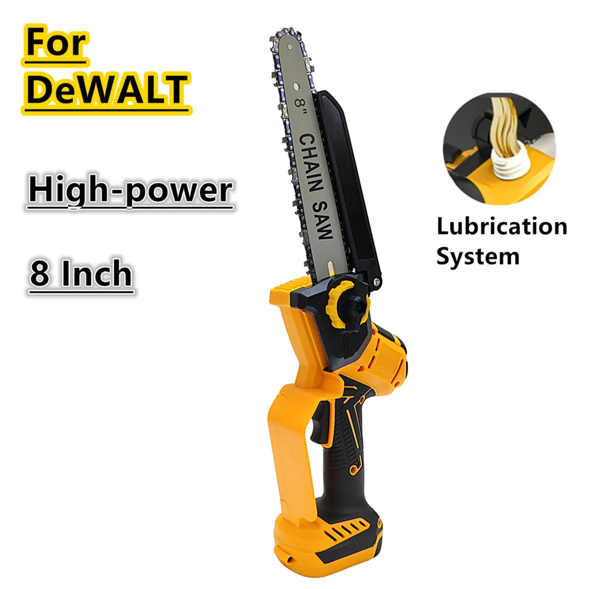 For DeWALT 20V Battery Brushless Chain Saw 8 Inch Lubrication System High-power Electric Chainsaw Safety Hand Guard Power Tools