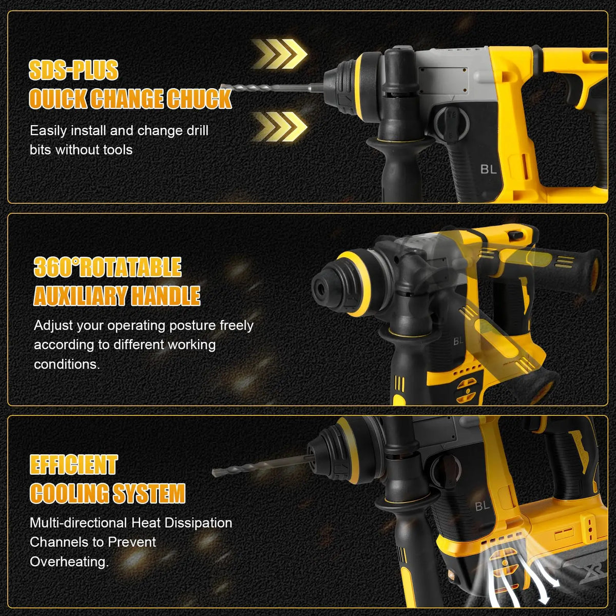2 Modes SDS Metal Concrete Breaker Jackhammer Tools For DeWALT 20V Battery Brushless Rotary Impact Hammer Drill Cordless