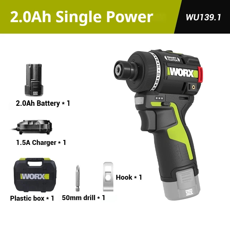 WORX WU139 Brushless Screwdriver Portable Cordless Drill 50N.m 1/4inch Electric Drill 12V Battery Mini Drill for Tight Spaces