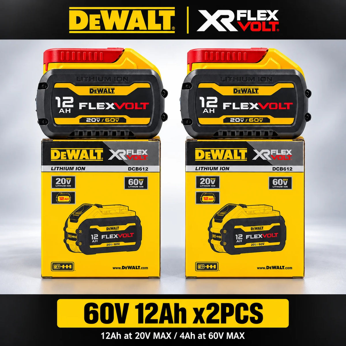Original DEWALT FLEXVOLT DCB612 12Ah High Capacity Battery For 20V / 60V MAX Cordless Drills Circular Saws and Grinders
