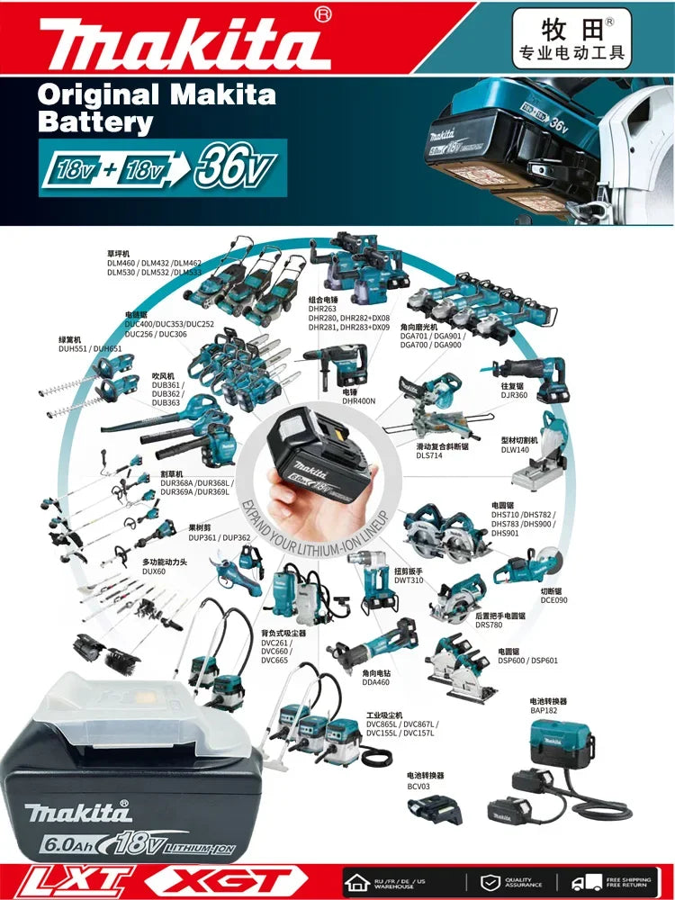 Li-ion Battery Original Makita 18V 6Ah/5Ah BL1860B BL1850B BL1850 BL1840 BL1860 BL1815 Replacement Lithium Battery