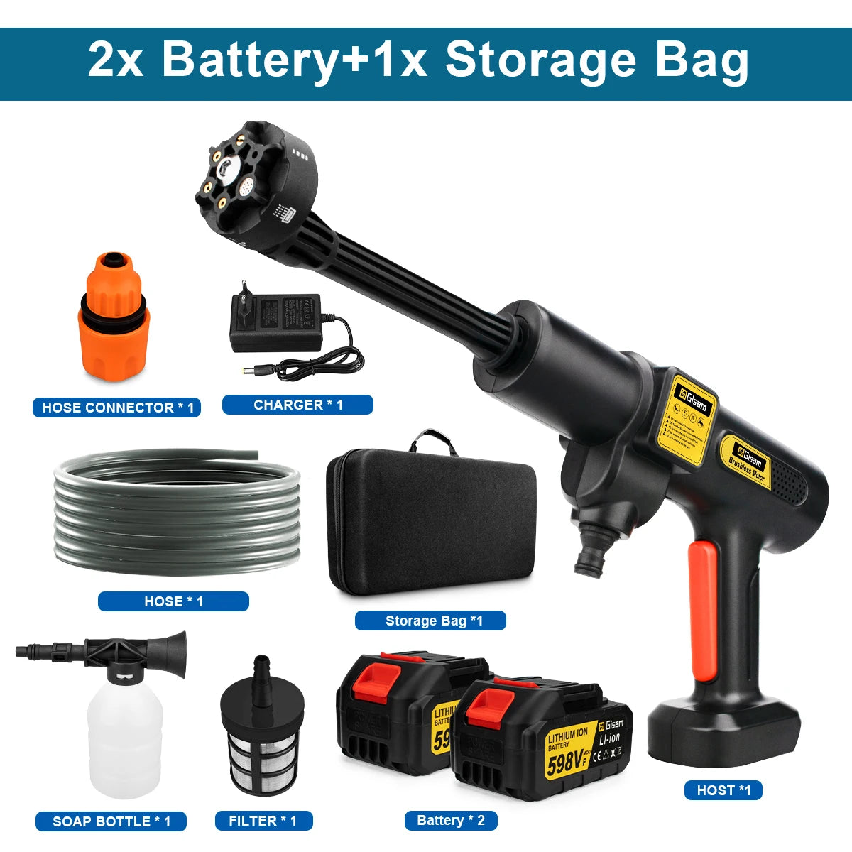 Gisam 200Bar Brushless Electric High Pressure Washer Gun 2Gear Power Home Car Washing Water Spray Gun for Makita 18V Battery Pin