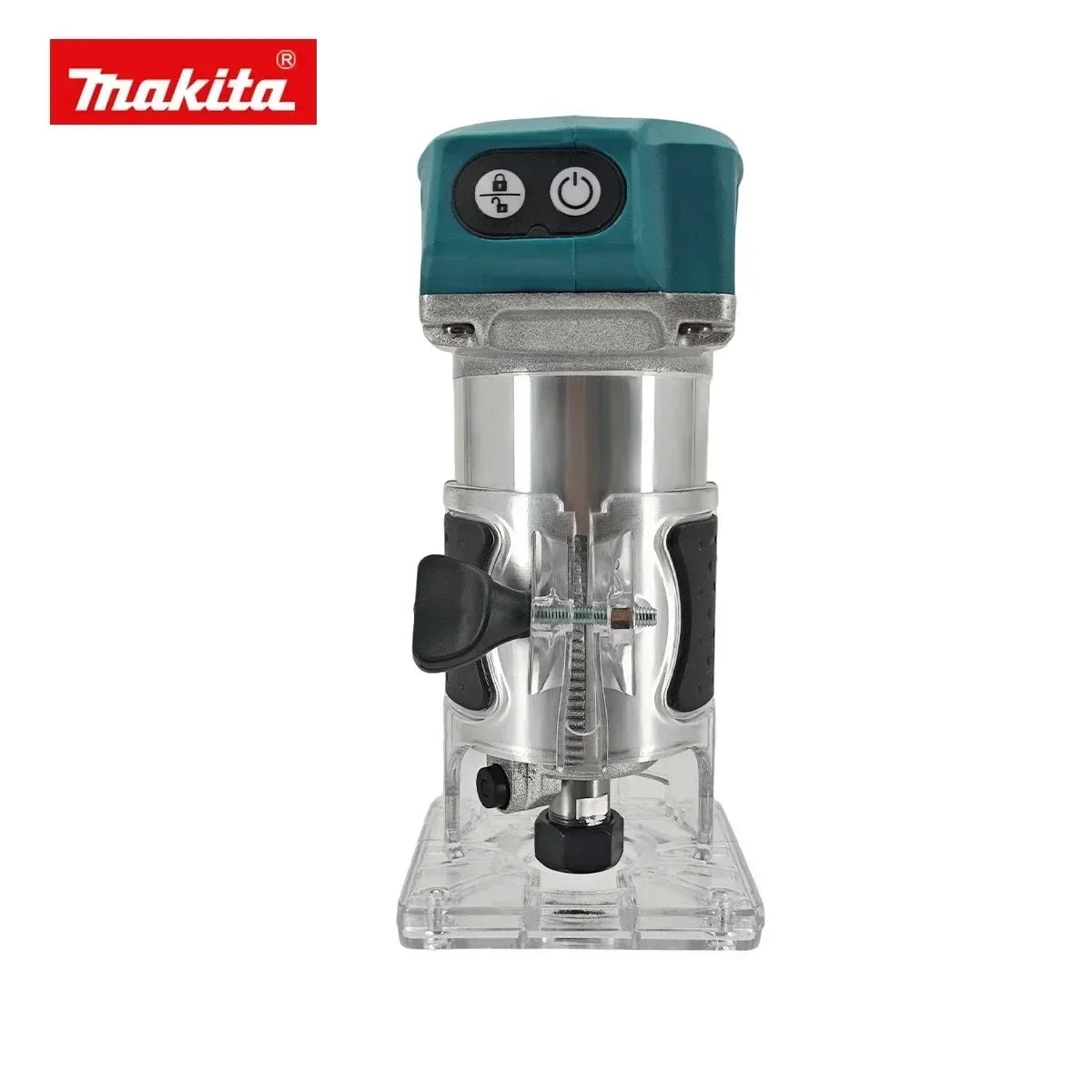 Makita DRT50 18V LXT Cordless Brushless Wood Trimmer With Standard Collet For Workshop Cabinet Hinge Recess Routing Work