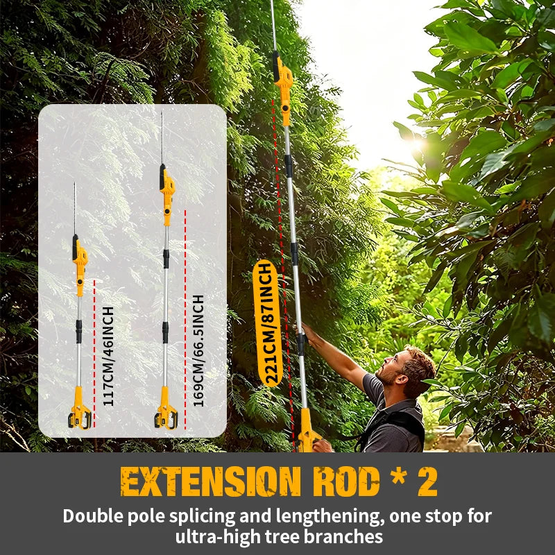 2IN1 Electric High Branch Hedge Trimmer Cordless Telescopic 12Inch Chain Saw Garden Power Tools For Dewalt 20V Battery Pin