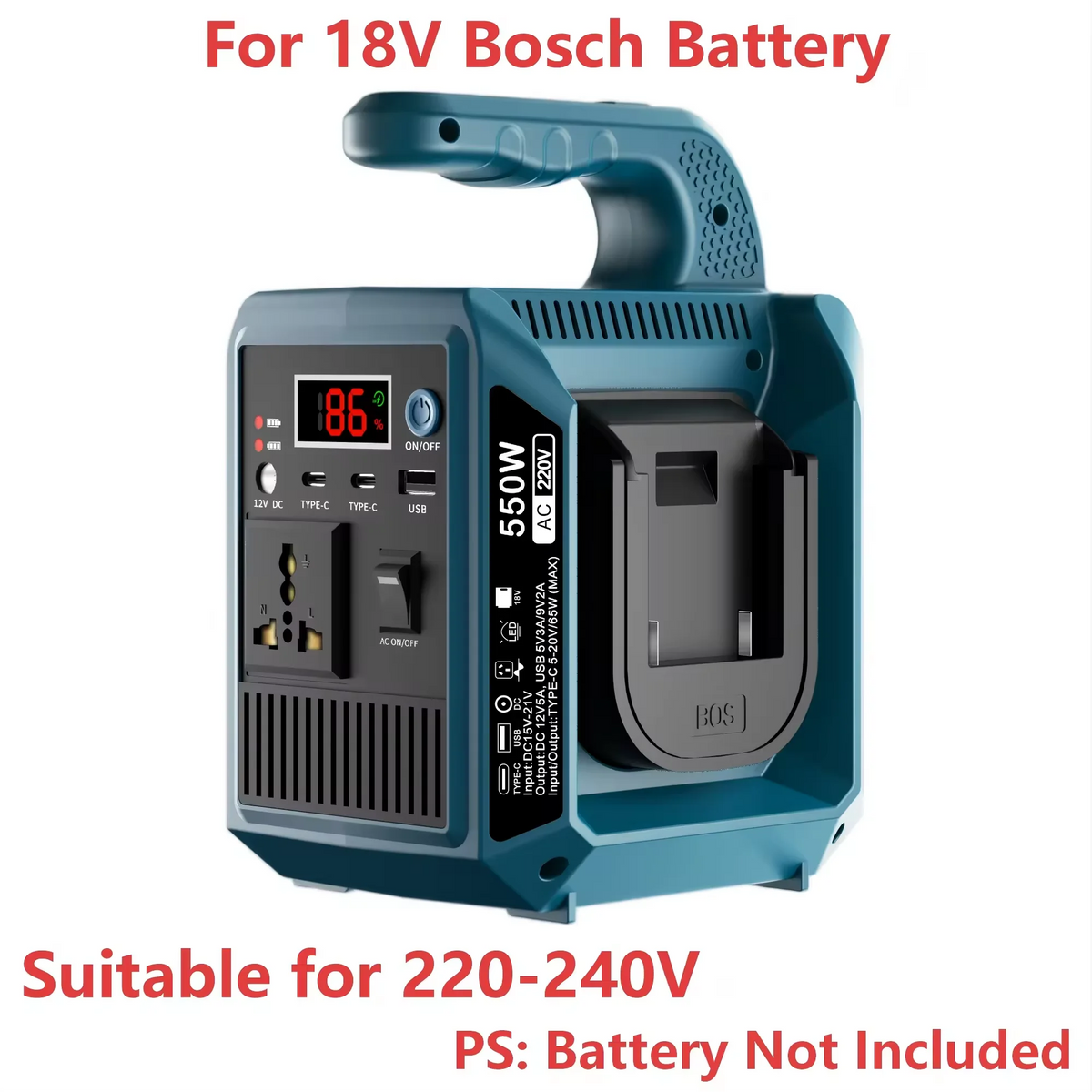 550W Portable Power Supply Inverter Compatible with Makita 18V Battery DC 18V to AC 110V/220V Converter with Type-C for Camping