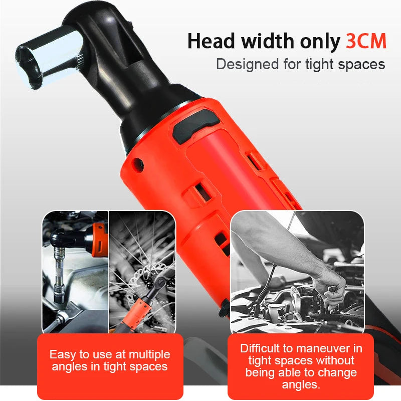 15cm Electric Ratchet 18V Cordless 90 Degree Right Angle Torque Lithium-Ion Auto Ratchet Repair Tool Set